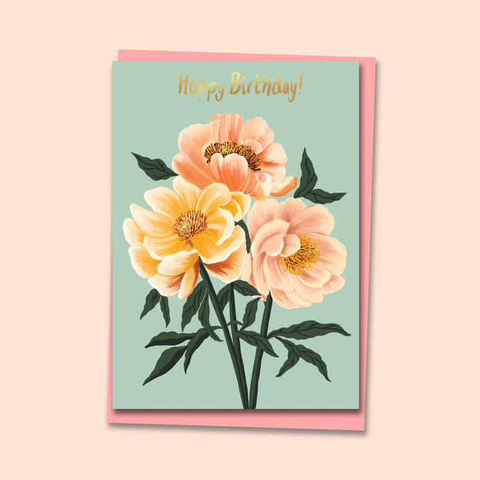 Happy Birthday Peonies Card freeshipping - Olivia Victoria